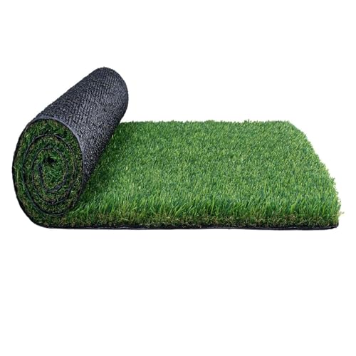 LSSHQ Kunstrasenteppich Rasenteppich Mit Drainage Noppen Outdoor Kunstrasen Matte in Grün Wetterfest Dauerhaftes Selbstentwässerungssystem Täuschend Echter(2x4m/6x13ft) von LSSHQ