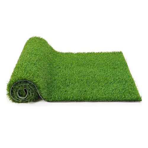 LSSHQ Rolle Kunstrasen Rasenteppich Mit Drainage Noppen Outdoor Kunstrasen Matte in Grün Wetterfest, Kunstgras für Haustiere Für Balkon, Terrasse, Garten(1.5x3m/5x9ft) von LSSHQ