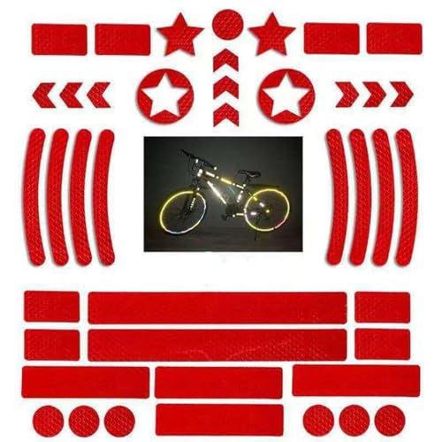 Reflektoren Aufkleber Sticker,Reflektor Sticker Fahrrad,Reflektierende Aufkleber Reflektorband zur Sicherungsmarkierung von Kinderwagen,Fahrrad, Helmen mit Stickern, hochreflektierend (Rot) von LSUO BAOFU