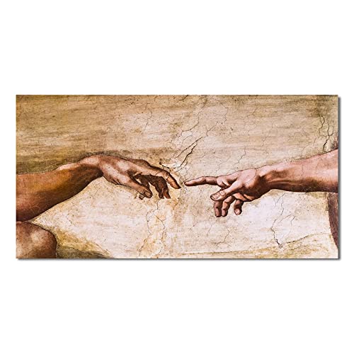 Die Erschaffung Adams von Michelangelo, berühmte Kunst, Hand-zu-Hand-Leinwandgemälde, Wandkunst, Bilder und Drucke, Heimdekoration, 60 x 120 cm (24 x 47 Zoll), Innenrahmen von LSYALUCK