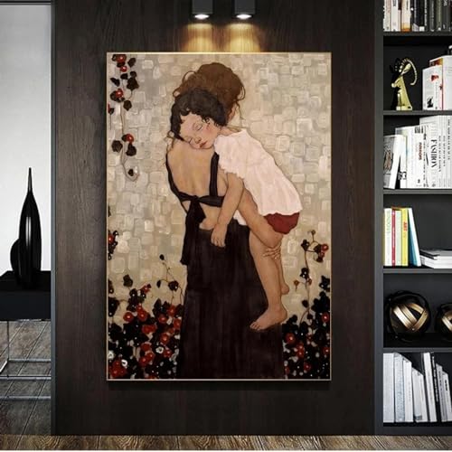 LSYALUCK Abstraktes Leinwandgemälde, berühmte Mutter und Kind von Gustav Klimt, Poster und Druck, Wandkunst, Bilder für Wohnzimmerdekoration, 75 x 115 cm (30 x 45 Zoll) Innenrahmen von LSYALUCK