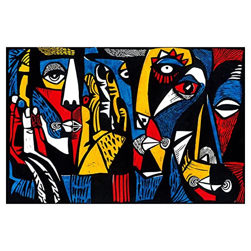 LSYALUCK Bunte abstrakte Gesichter, Kunstdruck, Kunstposter, moderne Wandkunst, Picaso-Stil, Leinwandgemälde, afrikanische Gesichter, Bild für Wohnzimmer, 50 x 83 cm (20 x 33 Zoll), rahmenlos von LSYALUCK