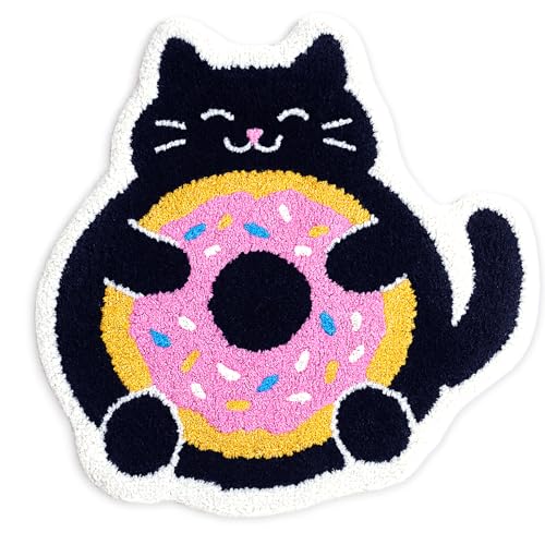 LSYESDLA Badezimmerteppich mit niedlicher schwarzer Katze und Donut, weicher getufteter Plüsch, waschbar, rutschfest, Kawaii-Tier-Badematte, Schlafzimmer, Küche, Bodenmatte für Zuhause LSYESDLA Badezimmerteppich mit niedlicher schwarzer Katze und Donut, weicher getufteter Plüsch, waschbar, rutschfest, Kawaii-Tier-Badematte, Schlafzimmer, Küche, Bodenmatte für Zuhause von LSYESDLA