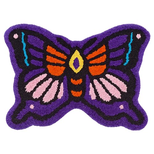 LSYESDLA Lila Schmetterling Badezimmerteppich, weicher getufteter Plüsch, waschbar, rutschfest, hübsche Badematte, Schlafzimmer, Küche, Bodenmatte für Zuhause (RUG20) von LSYESDLA