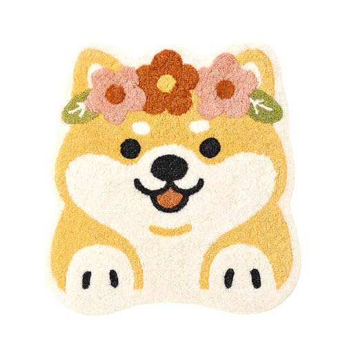 LSYESDLA Niedlicher lustiger Shiba Inu Akita Hunde-Badezimmerteppich, weicher getufteter Plüsch, waschbar, rutschfest, Kawaii-Badematte, Schlafzimmer, Küche, Boden-Fußmatte für Zuhause (RUG15) von LSYESDLA