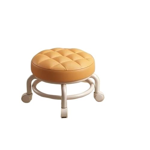 LSYHHXC Hocker mit Rädern, niedriger Hocker, Stuhl, universeller Kleiner Hocker, Kinderschuhe, Sitzbank, Mini, multifunktionaler Rollhocker aus Leder, runder Sitz 99(Orange) von LSYHHXC