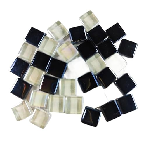 Mosaikfliese 100 Stück (100 g) glänzend glasierte Glasmosaikfliesen, 4 mm dick, 1 cm quadratisch, Materialien for die Herstellung von Mosaikfliesen 46 (Color : Black-White, Size : 100pcs-100g-3.52oz von LSYHHXC