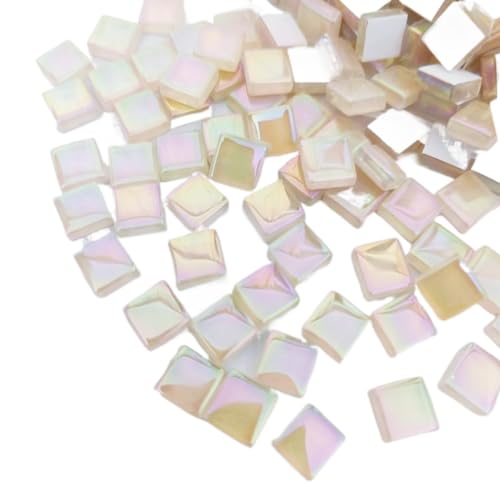 Mosaikfliese 100 Stück (100 g) glänzend glasierte Glasmosaikfliesen, 4 mm dick, 1 cm quadratisch, Materialien for die Herstellung von Mosaikfliesen 46 (Color : Champagne, Size : 100pcs-100g-3.52oz) von LSYHHXC
