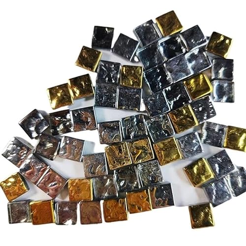 Mosaikfliese 100 Stück (100 g) glänzend glasierte Glasmosaikfliesen, 4 mm dick, 1 cm quadratisch, Materialien for die Herstellung von Mosaikfliesen 46 (Color : Electroplating Mix, Size : 100pcs-100g von LSYHHXC