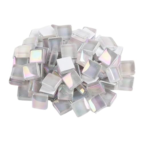 Mosaikfliese 100 Stück (100 g) glänzend glasierte Glasmosaikfliesen, 4 mm dick, 1 cm quadratisch, Materialien for die Herstellung von Mosaikfliesen 46 (Color : Grey White, Size : 100pcs-100g-3.52oz von LSYHHXC