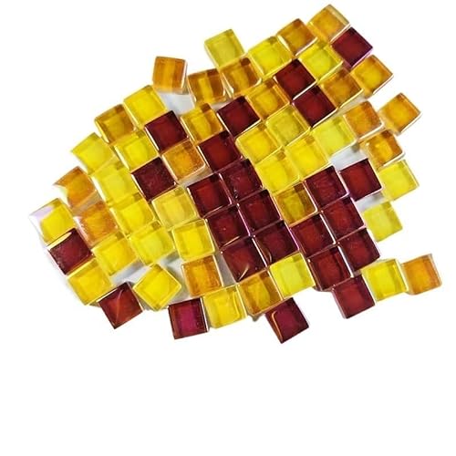 Mosaikfliese 100 Stück (100 g) glänzend glasierte Glasmosaikfliesen, 4 mm dick, 1 cm quadratisch, Materialien for die Herstellung von Mosaikfliesen 46 (Color : Red-Yellow-Light Tan, Size : 100pcs-10 von LSYHHXC