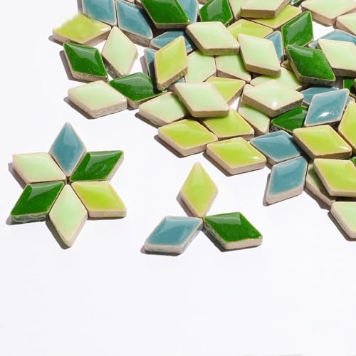 Mosaikfliese 100 g rautenförmige Keramik-Mosaikfliesen, mehrfarbige geometrische Mosaikfliesen, DIY-Mosaikherstellungssteine ​​für Handwerk, Kunst, Dekoration 46 (Color : Green Mixed) von LSYHHXC