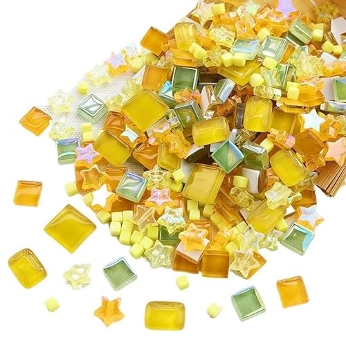 Mosaikfliese 150 Stück glitzernde und klare Mosaikfliesen, Würfel und Sterne, verschiedene Farben, Glas, Kristall, Bastelzubehör for Kinder for Selbermachen 46 (Color : Mixed Fruit, Size : IRREGULAR von LSYHHXC