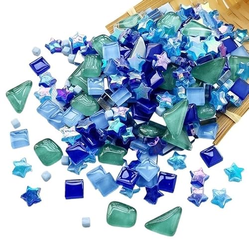 Mosaikfliese 150 Stück glitzernde und klare Mosaikfliesen, Würfel und Sterne, verschiedene Farben, Glas, Kristall, Bastelzubehör for Kinder for Selbermachen 46 (Color : Mixed Gem, Size : IRREGULAR) von LSYHHXC