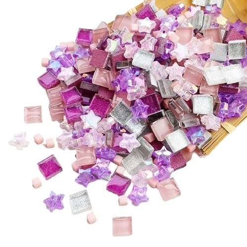 Mosaikfliese 150 Stück glitzernde und klare Mosaikfliesen, Würfel und Sterne, verschiedene Farben, Glas, Kristall, Bastelzubehör for Kinder for Selbermachen 46 (Color : Mixed Pink, Size : IRREGULAR von LSYHHXC