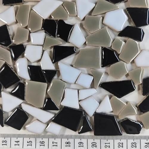 Mosaikfliese 4,3 Unzen/122 g Polygon-Porzellan-Mosaikfliesen, DIY-Handwerk, Keramikfliesen-Mosaikherstellungsmaterialien, 1–4 cm Länge, 1–4 g/Stück, 3,5 mm Dicke 46 (Color : Black White Grey, Size : von LSYHHXC