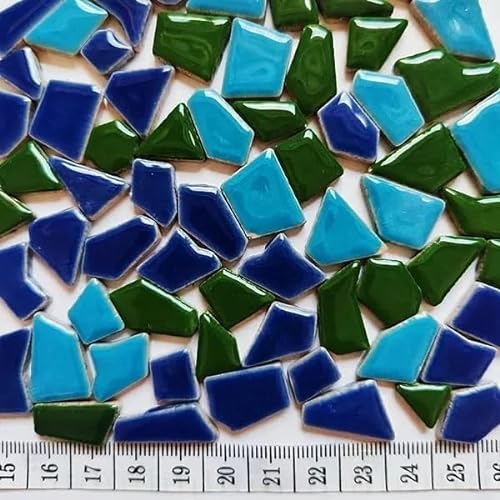 Mosaikfliese 4,3 Unzen/122 g Polygon-Porzellan-Mosaikfliesen, DIY-Handwerk, Keramikfliesen-Mosaikherstellungsmaterialien, 1–4 cm Länge, 1–4 g/Stück, 3,5 mm Dicke 46 (Color : LaBlue-DCobaltBl-Gre, Si von LSYHHXC