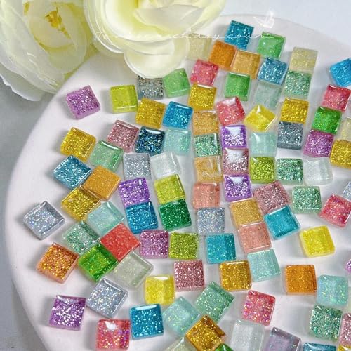 Mosaikfliese 50 Stück Mosaikfliesen in verschiedenen Farben, Buntglas, Kunsthandwerk, Zubehör for DIY-Projekte, Heimdekoration, 1 x 1 cm, quadratisch 46 (Color : Candy Glitter, Size : 50pcs) von LSYHHXC