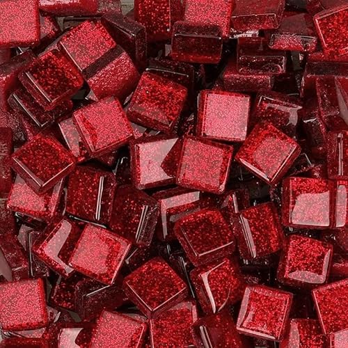 Mosaikfliese 80 g/2,82 Unzen (ca. 85 Stück) glitzerndes, glänzendes Glas, reinfarbige Mosaikfliesen, 1 cm quadratischer Mosaikstein, mehrfarbiges DIY-Bastelmaterial 46 (Color : Deep red) von LSYHHXC