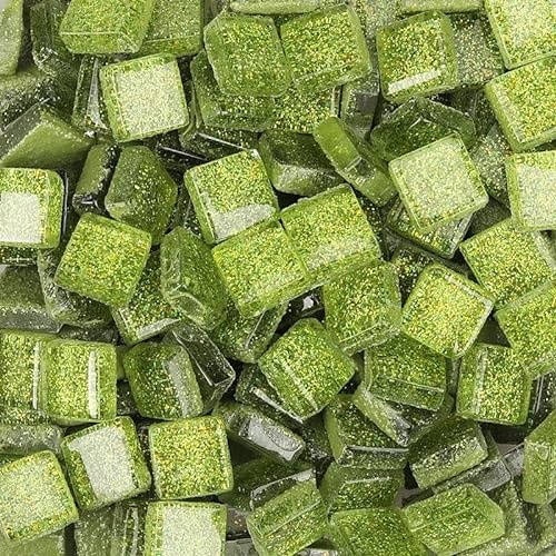 Mosaikfliese 80 g/2,82 Unzen (ca. 85 Stück) glitzerndes, glänzendes Glas, reinfarbige Mosaikfliesen, 1 cm quadratischer Mosaikstein, mehrfarbiges DIY-Bastelmaterial 46 (Color : Grass green) von LSYHHXC