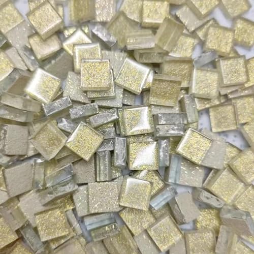 Mosaikfliese 80 g/2,82 Unzen (ca. 85 Stück) glitzerndes, glänzendes Glas, reinfarbige Mosaikfliesen, 1 cm quadratischer Mosaikstein, mehrfarbiges DIY-Bastelmaterial 46 (Color : Lemon yellow) von LSYHHXC