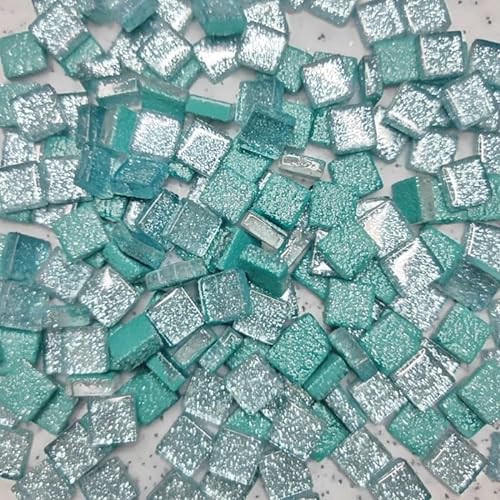 Mosaikfliese 80 g/2,82 Unzen (ca. 85 Stück) glitzerndes, glänzendes Glas, reinfarbige Mosaikfliesen, 1 cm quadratischer Mosaikstein, mehrfarbiges DIY-Bastelmaterial 46 (Color : Malachite Blue) von LSYHHXC