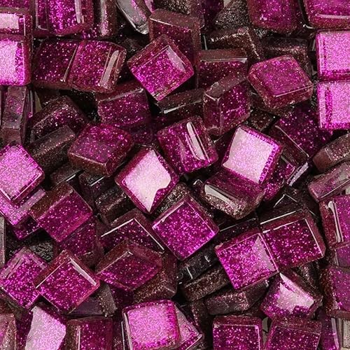 Mosaikfliese 80 g/2,82 Unzen (ca. 85 Stück) glitzerndes, glänzendes Glas, reinfarbige Mosaikfliesen, 1 cm quadratischer Mosaikstein, mehrfarbiges DIY-Bastelmaterial 46 (Color : Purple red) von LSYHHXC
