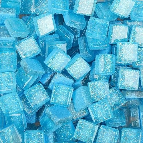 Mosaikfliese 80 g/2,82 Unzen (ca. 85 Stück) glitzerndes, glänzendes Glas, reinfarbige Mosaikfliesen, 1 cm quadratischer Mosaikstein, mehrfarbiges DIY-Bastelmaterial 46 (Color : Sky blue) von LSYHHXC