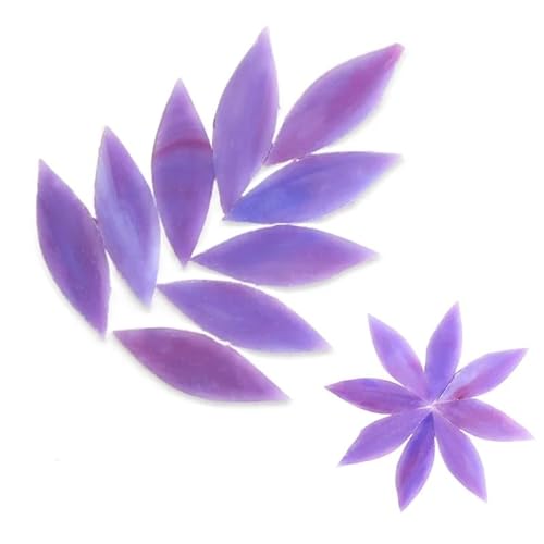 Mosaikfliese 80 g/2,82 Unzen 32 Stück/24 Stück blattförmige, blütenblattgefärbte Mosaikfliesen, oval, durchscheinend, Glimmerglas, DIY, handgefertigte Kunst, Handwerk, Dekoration 46 (Color : Purple, von LSYHHXC