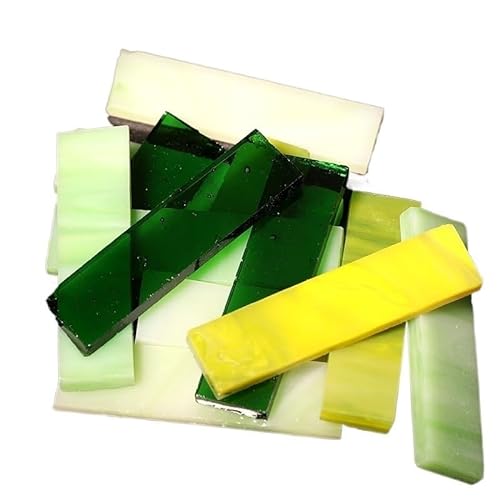 Mosaikfliese 85 g (ca. 31 Stück), 1 x 4 cm, Glimmer-Mosaikfliesen, 3 mm, DIY-Mosaik, Kunsthandwerk, Buntglas, durchscheinende Streifen, Kunst, Hobbys, Materialien 46 (Color : Green Mix, Size : 85g-3 von LSYHHXC