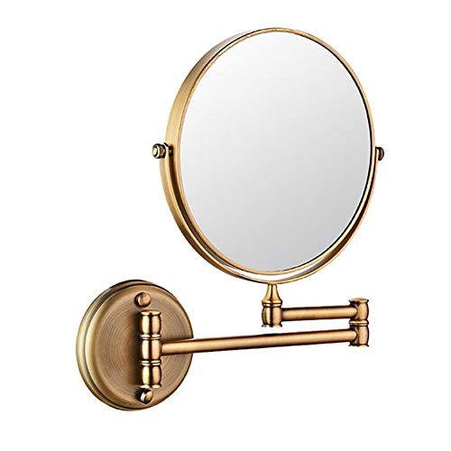 LSYOA Doppelseitiger Kosmetikspiegel zur Wandmontage, klappbarer Badezimmerspiegel, um 360° drehbar, ausziehbare runde Form, antikes Kupfer, 5-fache Vergrößerung von LSYOA