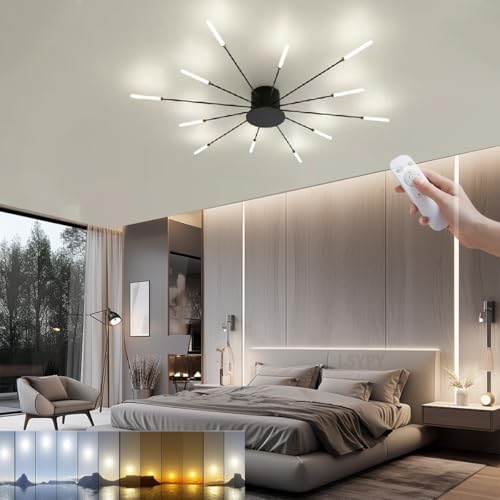 LSYPY LED Deckenlampe dimmbar wohnzimmer deckenleuchte mit fernbedienung Deckenleuchten für Schlafzimmer、Schwarz/Gold zwei Farben (schwarz, 12 Köpfe) von LSYPY