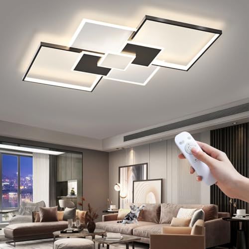LSYPY LED Wohnzimmer Deckenleuchte Gold Dimmbare Schlafzimmerleuchte mit Fernbedienung, Schwarze Wohnzimmerleuchte, Flurleuchte Gold, Große Deckenleuchte Modernes Design (Schwarz-Weiß, L90CM*W60) von LSYPY