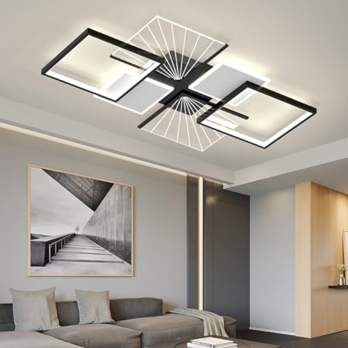 LSYPY Modern LED Deckenleuchte Dimmbar mit Fernbedienung, Schwarz Wohnzimmerlampe Led deckenlampe schwarz L90/L110CM deckenlampe (Schwarz-110) von LSYPY