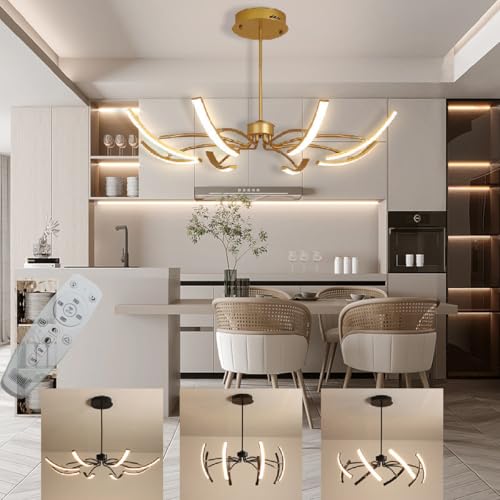 LSYPY Moderner LED Kronleuchter dimmbar wohnzimmer hängeleuchte, led hängeleuchte esstisch、Goldener Kronleuchter - verformbar esstischlampe hängend (Golden, 8 Köpfe) von LSYPY