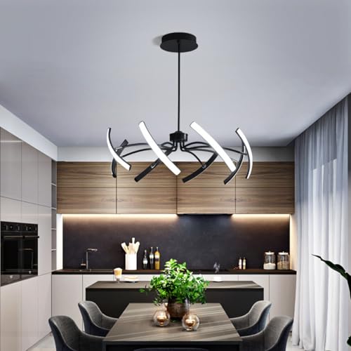 LSYPY Moderner LED Kronleuchter dimmbar wohnzimmer hängeleuchte, led hängeleuchte esstisch、Goldener Kronleuchter - verformbar esstischlampe hängend (schwarz, 8 Köpfe) von LSYPY