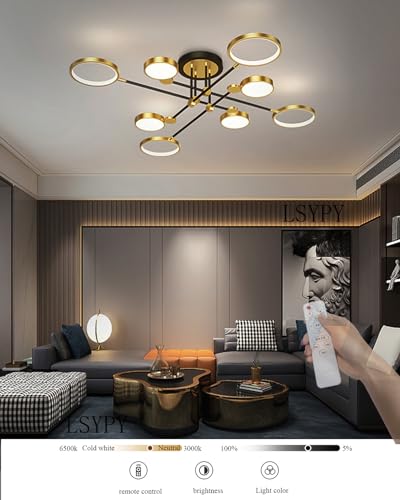 LSYPY Wohnzimmer Deckenleuchte LED Modern Deckenlampe dimmbar wohnzimmer deckenleuchte,wohnzimmer deckenleuchte mit fernbedienung (Gold)… von LSYPY