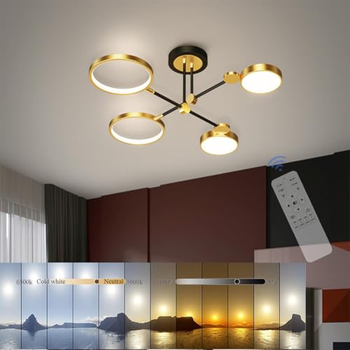 LED Deckenleuchten für Schlafzimmer, Wohnzimmer Deckenlampe 40W Dimmbar Schlafzimmerlampe Schwarz Küchenlampe mit Fernbedienung aus Metall Modern Wohnzimmerlampe für Schlafzimmer Esszimmer (Golden) von LSYPY