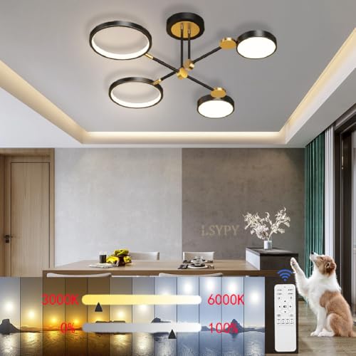 LSYPY LED Deckenleuchte Dimmbar mit Fernbedienung, 75cm Modern LED Deckenlampe Wohnzimmer Wohnzimmerlampe 3000K-6000K Schlafzimmerlampe Decke Schlafzimmer, Küche, Flur, Badezimmer (schwarz) von LSYPY