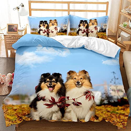 LSYW Bettwäsche 135x200 Gelber Sheltie Bettbezug mit Reißverschluss Schließung für Kinder Mädchen Weicher Atmungsaktive Mikrofaser Bettwäsche-Set + 2 Kopfkissenbezug 80x80 cm von LSYW