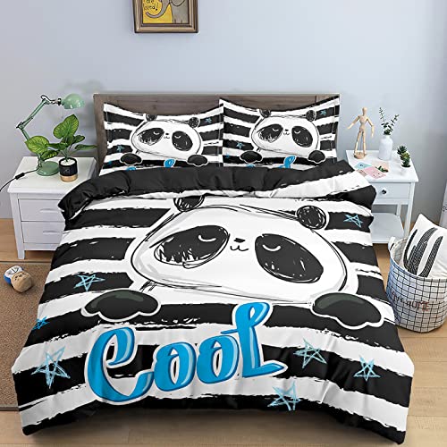 Bettwäsche 135x200 Schwarzer Panda Bettbezug mit Reißverschluss Schließung für Kinder Mädchen Weicher Atmungsaktive Mikrofaser Bettwäsche-Set + 2 Kopfkissenbezug 80x80 cm von LSYW