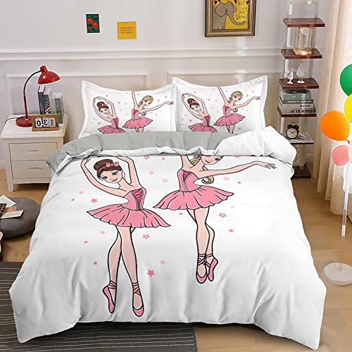 LSYW Bettwäsche 135x200 WeißE Ballerina Bettwäsche-Set mit Reißverschluss Schließung für Kinder Mädchen Weicher Atmungsaktive Mikrofaser Bettbezug + 2 Kopfkissenbezug 80x80 cm von LSYW