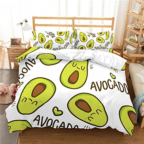 Bettwäsche 155x220 GrüNe Avocado Bettwäsche-Set mit Reißverschluss Schließung für Kinder Jugendliche Angenehme Atmungsaktive Mikrofaser Bettbezug + 2 Kopfkissenbezug 80x80 cm von LSYW