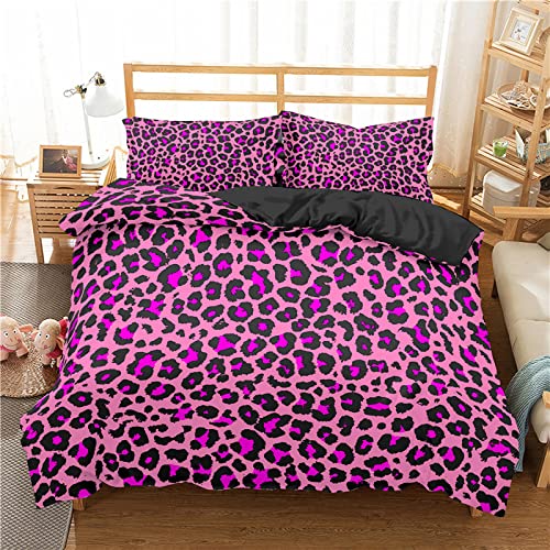 LSYW Bettwäsche 155x220 Rosa Leopardenmuster Bettbezug mit Reißverschluss Schließung für Kinder Jugendliche Angenehme Flauschige Atmungsaktive Mikrofaser Bettwäsche-Set + 2 Kissenbezug 80x80 cm von LSYW