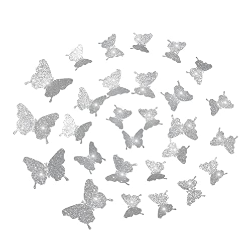 48 Stück 3D Schmetterling Wandaufkleber, 3 Verschiedene Größen von DIY Glitzer Schmetterling Kombinationen, Home Room Dekoration, Geeignet für Schlafzimmer, Wohnzimmer, Party, Hochzeit (Silber) von LSYYSL