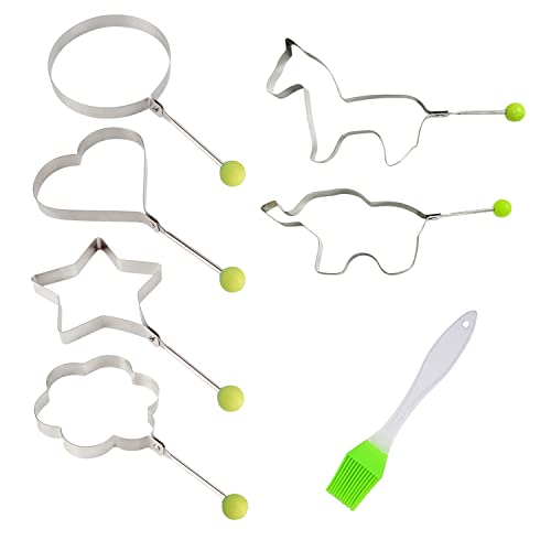 6 Stück Omelett-Form, Eierring, Pfannkuchenform, Edelstahl-Omelett-Form mit 1 Stück Ölbürste, mit hitzebeständigem Griff, antihaftbeschichtete Omelett-Form, geeignet für Omelettes, Muffins von LSYYSL