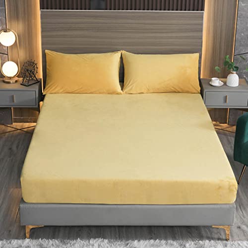 LSZHBSL Cashmere Touch spannbettlaken 100x200+30cm Atmungsaktivität Weich-Spannleintuch Extra Tiefe Tasche mit Rundumgummi für hohe Matratzen, Boxspringbetten und Wasserbetten bis 30cm Gelb von LSZHBSL