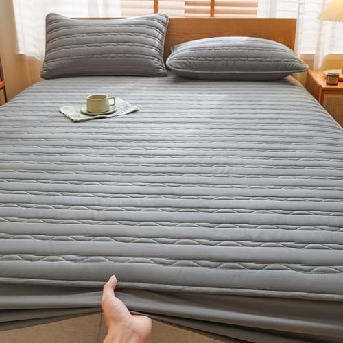 LSZHBSL Gesteppter Spannbettlaken 150 x 200 cm Weich und Angenehm Baumwolle Bettlaken grau Spannbetttuch für Topper 30 cm höhe Boxspringbett LSZHBSL Gesteppter Spannbettlaken 150 x 200 cm Weich und Angenehm Baumwolle Bettlaken grau Spannbetttuch für Topper 30 cm höhe Boxspringbett von LSZHBSL