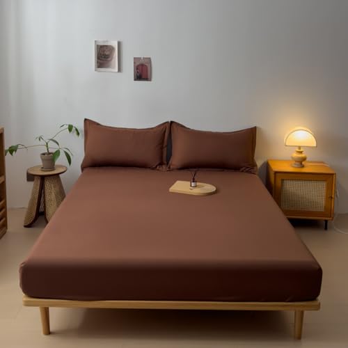 LSZHBSL Jersey Warm Spannbettlaken 90 x 190 + 15 cm Baumwolle Kaffee Atmungsaktiv bettwäsche bettlaken Extra Tiefe Tasche Spannbetttuch für Topper Matratze mit Gummizug von LSZHBSL