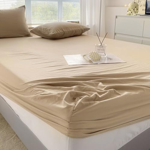 LSZHBSL Jersey spannbettlaken 150 x 200 cm Kuschelig Flauschig Baumwolle Bettlaken verstellbar Spannbetttuch für Boxspringbett Topper Matratze bis 25 cm von LSZHBSL